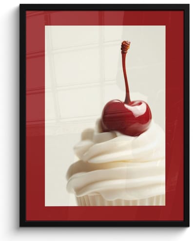Fotolijst inclusief poster - Posterlijst 50x70 cm - Posters - Cupcake - Kers - Rood - Foto in lijst - Keuken decoratie muur - Wanddecoratie accessoires - Muurdecoratie - Schilderijen