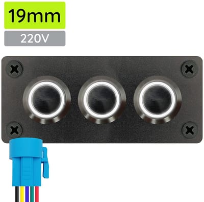 ProRide Metalen Pulsschakelaar 220V OFF-(ON) - Drievoudig inbouwpaneel - 19mm - IP67 - LED indicatie Wit