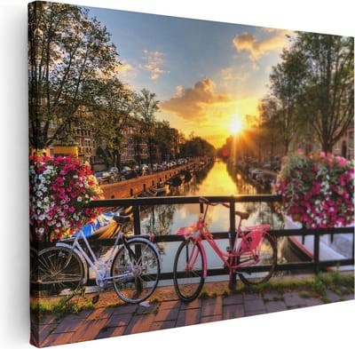 Artaza Canvas Schilderij Amsterdamse Brug Met Zonsopgang - 40x30 - Klein - Foto Op Canvas - Canvas Print