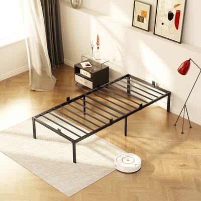 KUTAS Bedframe 90 x 200 cm - Hoogte 36 cm met 32 ​​cm opbergruimte onder het bed - Metalen Medframe met 14 rijen - Geen boxspring nodig - Eenvoudig te monteren - Zwart