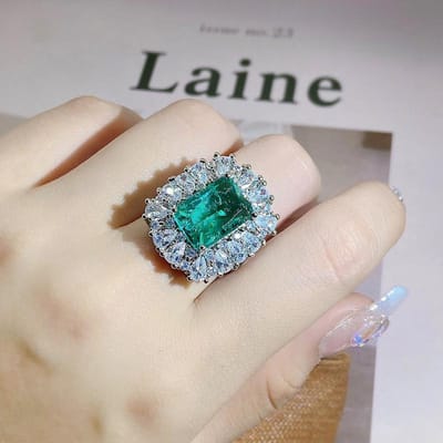 Vintage Sprankelende Smaragden Ring Zilveren Hofstijl Paraiba Sieraden Kleurrijke Zirconia Sieraden Ring Sieradenset 9 gray