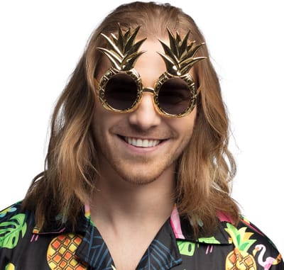 Boland - Partybril Ananas goud Goud - Volwassenen - Grappig en Fout, Hawaii - Festival - Carnaval - Themafeest - Strandfeest