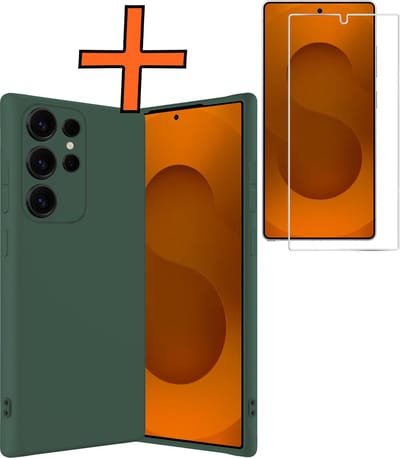 Hoes - Met Screenprotector - Geschikt voor Samsung Galaxy S25 Ultra - Sterk & Shockproof - Back Cover - Siliconen Case - Telefoon Hoes - Donkergroen