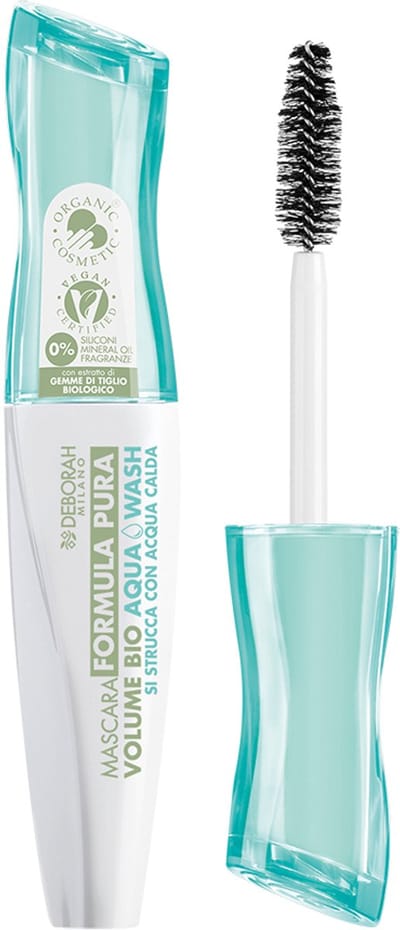 Deborah Milano Formula Pura Volume Aqua Wash Bio Mascara – Waterafwasbare Volume Mascara – Intense Zwarte Kleur – Verlengt & Verdikt Wimpers – Klontvrij & Langhoudend – Makkelijk Te Verwijderen – 100% Natuurlijke Ingrediënten En 44% Biologisch