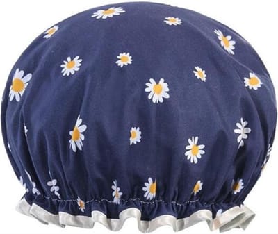CHPN - Douchemuts - Bloemetjes douchemuts - Donkerblauw - Douchekapje - Praktische douchemuts - Douche kapje - Douche cap - Douchecap - Douche muts - Shower cap - Madeliefjes