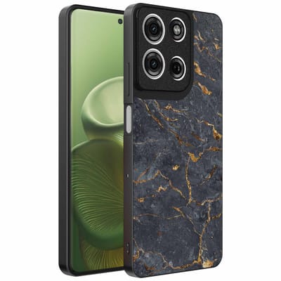 Geschikt voor Motorola Edge 60 Telefoonhoesje met Grijs Goud Marmer Opdruk - TPU Backcover Case Grey Gold Marble Design - Zwart - Smartphonica geschikt voor Motorola Edge 60