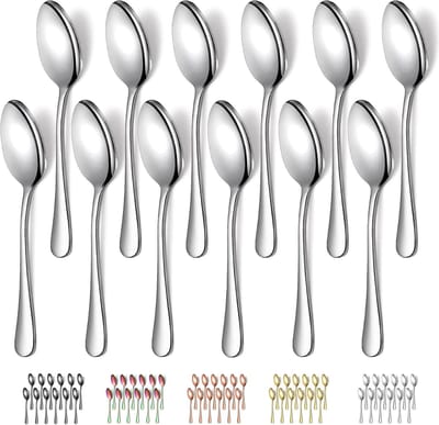 Set van 12 roestvrijstalen eetlepels van 18,5 cm - Soeplepels, dessertlepels en tafellepels, vaatwasserbestendig en gemakkelijk schoon te maken