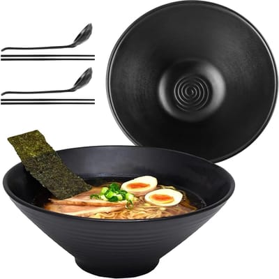 Set van 2 grote ramenkommen met eetstokjes en lepel, 1500ml, ideaal voor noedels, udon en soep