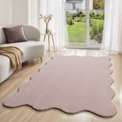 the carpet Lina Shape Scallop Teppich, Hoogpolig Langharig Vloerkleed, Superzacht, Imitatiebont, Pluizig, Bontlook, Wasbaar tot 30 Graden, Roze, 120x160 cm
