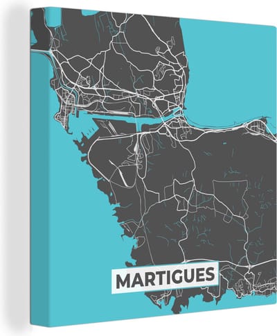 Canvas Schilderij Stadskaart - Kaart - Plattegrond - Martigues - Frankrijk - 20x20 cm - Wanddecoratie