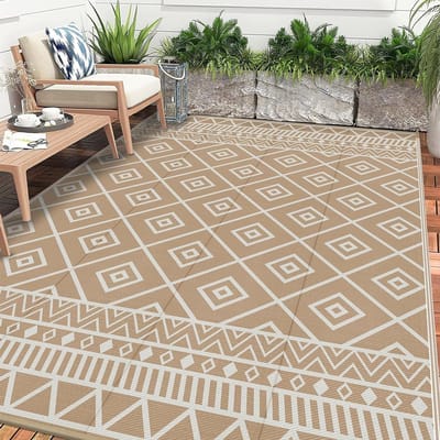 Buitentapijt Extra Groot - Picknickkleed Terrastapijt - Kamperen Tuin Gebruik - Omkeerbaar Ontwerp - 240 x 300 cm - Beige