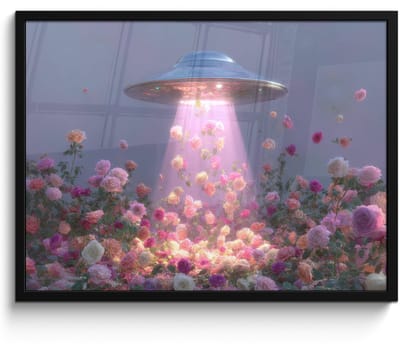 Poster in lijst - Fotolijst 80x60 cm - Posters - Ufo - Rozen - Pastelkleuren - Posterlijst zwart - Decoratie - Wanddecoratie woonkamer - Muurdecoratie slaapkamer