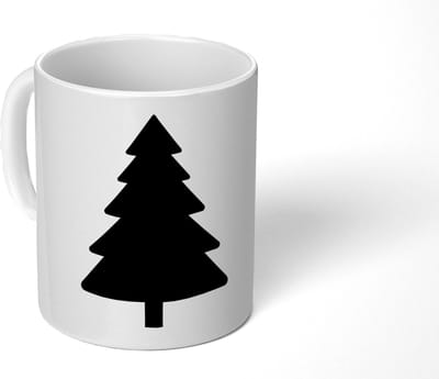 Mok - Koffiemok - Kerstboom - Zwart - Kerstmis - Feest - Mokken - 350 ML - Beker - Koffiemokken - Theemok - Tafeldecoratie Kerstmis - Kerstdecoratie tafel - Tafelversiering