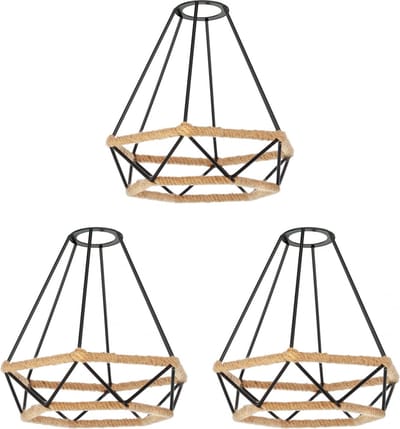 La'Moussawi ® Luxe Industriële Lampenkappen Set van Drie met Rustiek Touw Accent