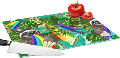 Glazen Snijplank - 39x28 - Luiaard - Regenboog - Bladeren - Patronen - Snijplanken Glas