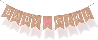 Baby Girl banner, jute slinger met roze hart, babyshower decoratie - ShopVlot