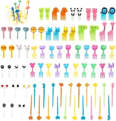 Assortiment van 90 Stuks Cartoon Ogen Fruitvorken voor Kinderen - Herbruikbare Decoratieve Prikkers voor Taart, Fruit en Snacks op Feestjes