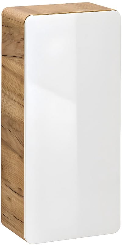 Vente-unique Zwevend badkamermeubel met inbouwwaskom en drie kolomkasten - Naturel en wit - 80 cm - ARUBA