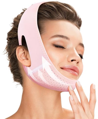 Herbruikbaar V-Lift Masker - met kinband - Geschikt voor slapen - Facelift - Voorkomt doorzakken - Kaaktrainer, Lichtroze - One Size