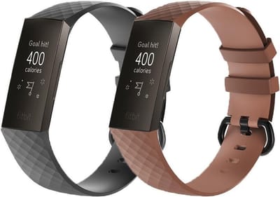 KELERINO. Siliconen bandje geschikt voor Fitbit Charge 3 / Charge 4 - Zwart & Bruin - Small