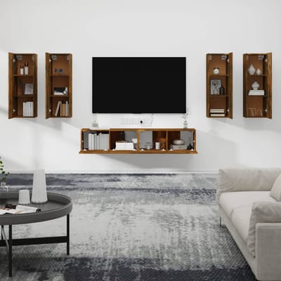 vidaXL - 6-delige - Tv-meubelset - bewerkt - hout - gerookt - eikenkleurig