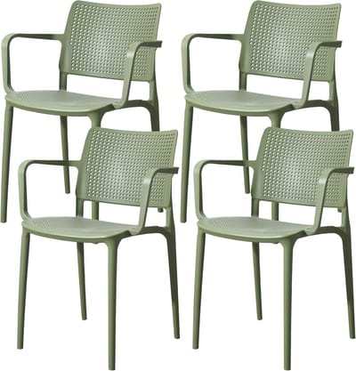 Terrasstoelen Kunststof - Tuinstoelen Stapelbaar - Buiten Zitten - Opengewerkt Ontwerp - 55 x 42 x 80 cm - Cactusgroen