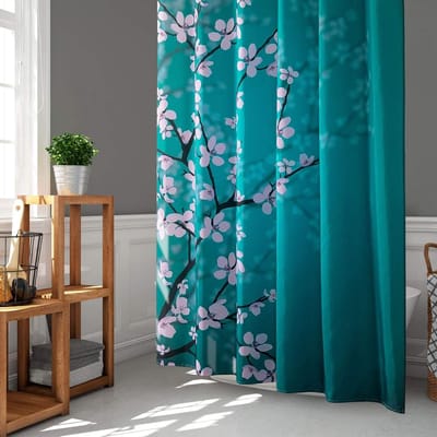 Japanse Stijl Kersenbloesem Douchegordijn voor Badkamer - Duurzaam Waterdicht Stof, Bloem Motief, Inclusief Haakjes, 71 x 71 Inch, Baddecoratie