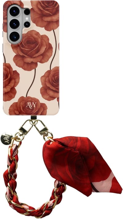 AVY Hoesje Met Telefoonkoord | Geschikt voor Samsung Galaxy S26 Ultra | Compatibel met MagSafe & Qi2 | Hard Shell Back Cover | Stijlvol Bijpassend Koord Polsbandje (32CM) | Botanique Roses