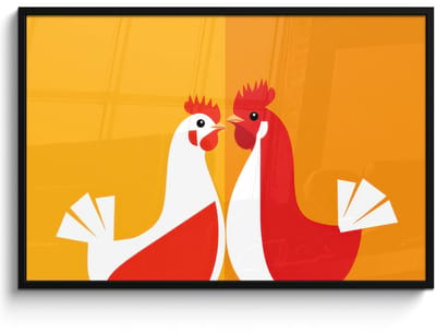 Poster in lijst - Fotolijst 120x80 cm - Posters - Kippen - Oranje - Vlakken - Posterlijst zwart - Decoratie - Wanddecoratie woonkamer - Muurdecoratie slaapkamer