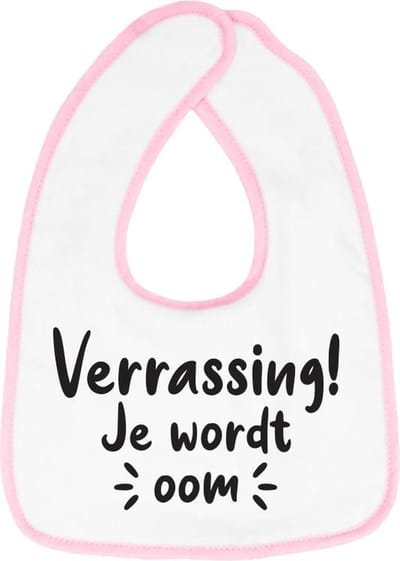 Hospitrix Slabbetje met tekst "Verrassing! Je wordt oom! " Roze - Cadeau Zwangerschap - Baby Kwijldoek - Kwijllap - Morslap - Bavette - Bekendmaking - Aankondiging - Aanstaande Moeder - Moederdag