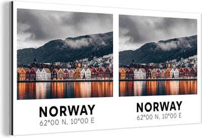 Wanddecoratie Metaal - Aluminium Schilderij Industrieel - Noorwegen - Scandinavië - Bergen - 160x80 cm - Dibond - Foto op aluminium - Industriële muurdecoratie - Voor de woonkamer/slaapkamer