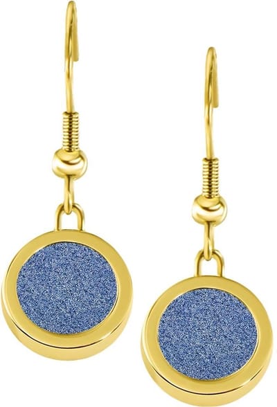 Quiges RVS Schroefsysteem Oorhangers Oorbellen Goudkleurig met Verwisselbare Glitter Blauw Mini Munt Set - ECOS208
