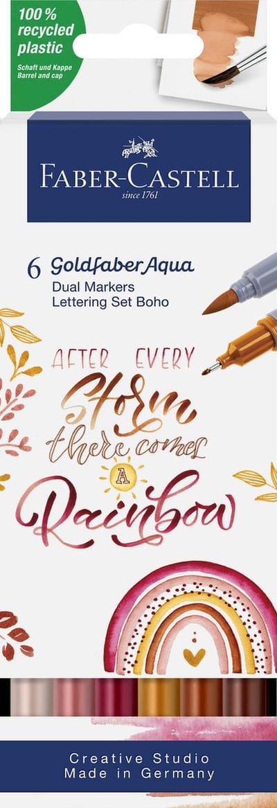 Faber-Castell - Duo aquarel marker - Goldfaber - etui 6 stuks - BoHo letteringset - brush / 0,6mm - FC-164518