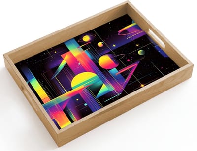 Dienblad hout 40x30 cm - Schootdienblad - Abstract - Vormen - Kleurrijk - Lijnen - Borrelplank rechthoek - Plateau dienbladen