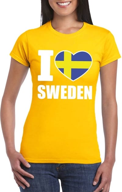 Zweden supporters kleding t-shirt - voor dames - geel - met vlag kleuren print - korte mouwen S