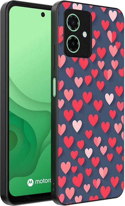Smartphonica Telefoonhoesje Geschikt voor Motorola Moto G54 met Roze en Rode Hartjes Opdruk - TPU Backcover Case With Rosé and Red Heart Design geschikt voor Motorola Moto G54