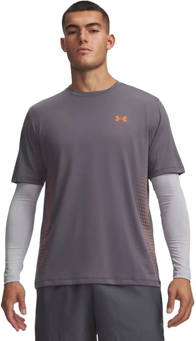 Under Armour UA Tech Play Short Sleeve-GRY Heren Sportshirt - Castlerock / Outrageous Oranje / Outrageous Oranje