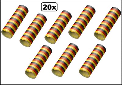 20x Serpentine rollen zwart-rood-geel - papier - Versiering Carnaval Decoratie Optocht Serpetine Feest