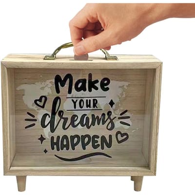 Boîte d'Épargne pour Enfants Économiseur de Pièces Tirelire en Bois avec Fenêtre Transparente Étui Réutilisable pour Épargne d'Argent pour Couples Amis Partenaires