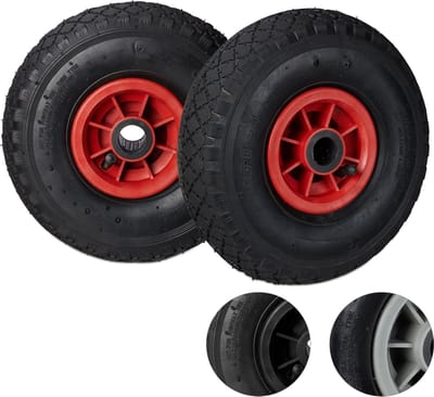 steekwagenwielen - set van 2 - 3.00-4 - luchtband - 260x85 mm - zwart-rood