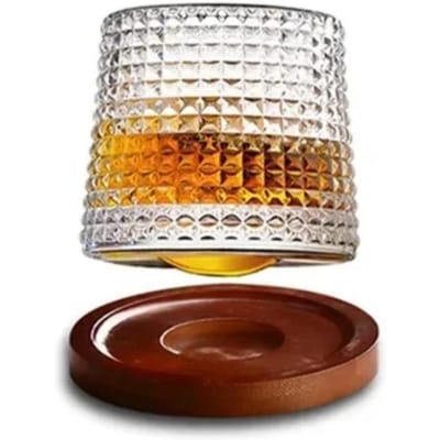 200ML Draaibaar Whiskeyglas Old Fashioned Wijnglas met Houten Basis Schotland Bar Feest Whiskey Wijnglaswerk Tool 200ml gray
