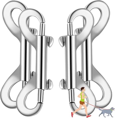 Dubbele Karabijnhaken - Hondenclips - Veelzijdig Gebruik - Roestvrij Staal - 9 cm Lengte - Zilver