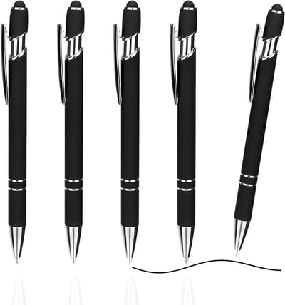 GELLDG 5 Ballpoint Pens - 2-in-1 Ballpoint Pen - Ergonomic Design - Non-slip Pen Body - With Stylus Function - Metal Pen Barrel - Black Ballpoint Pen - Suitable for Office and Home Use