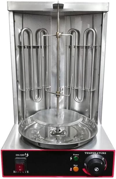 Elektrische Kebab Grill - Verticale Grill Gyros - Professioneel Grillen - Dubbele Roterende Spies - 30x29.5x48 cm - Zilver