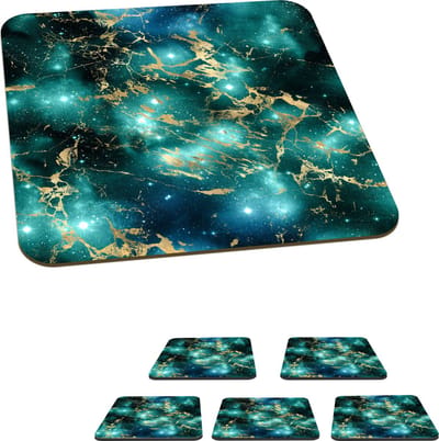 Onderzetters voor glazen - Ruimte - Goud - Marmer - Patronen - 10x10 cm - Glasonderzetters - 6 stuks