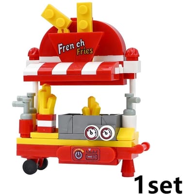 Doe-het-zelf Stadsgezicht Frietjes Food Cart Bouwsteen Kit Mini Fastfood Vrachtwagen Model Met Luifel Baksteen Speelgoed Compatibel red