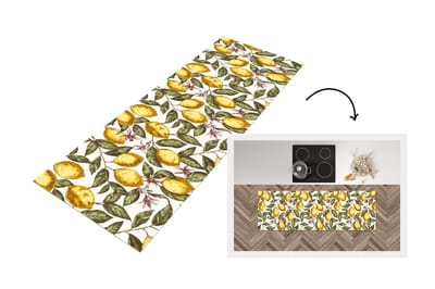 Keukenloper - Loper keuken - Patroon - Bloemen - Citroenen - Citrus - 150x50 cm - Keukenloper vinyl