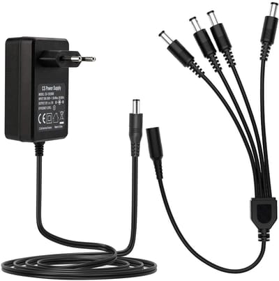 Allecto - Camera Voeding - 12V 2A - Met Y-Splitter - Zwart - DC Aansluiting - Voor Bewakingscamera's - 1 Vrouw naar 4 Man