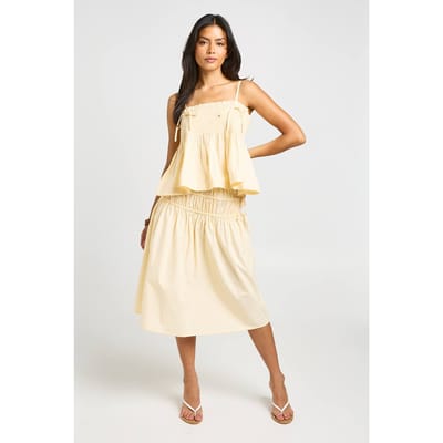 boohoo Dames Poplin Midi Rok Met Gerimpelde Taille | Citroen | Maat: 34