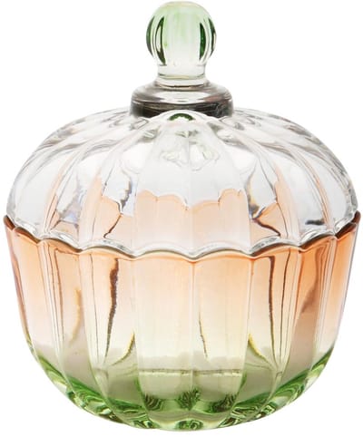 Dekoratief | Bonbonni?re, oranje/groen, glas, 9x9x10cm | A255539
